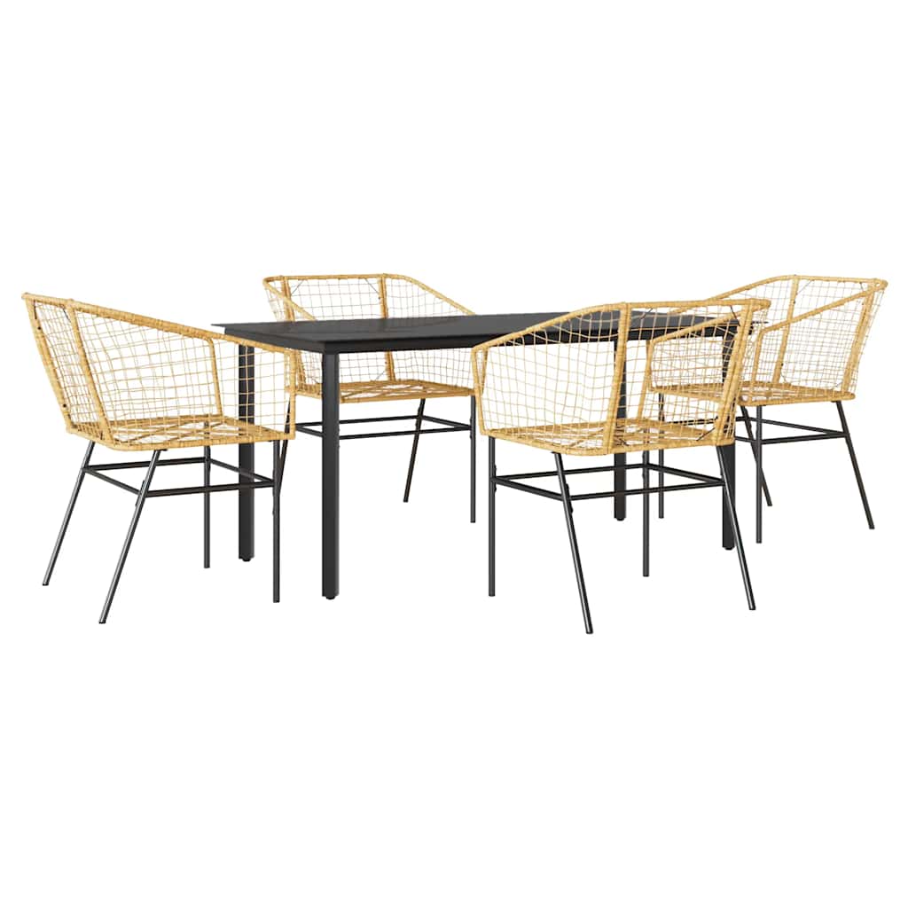 vidaXL 5 Piece Garden Dining Set Brown Poly Rattan Glass 2