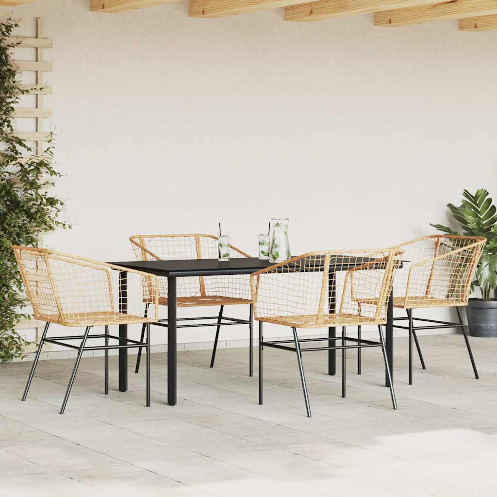 vidaXL 5 Piece Garden Dining Set Brown Poly Rattan Glass 3