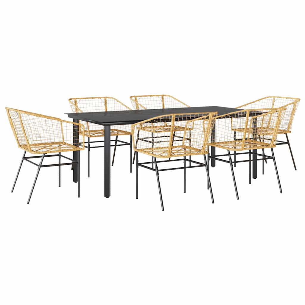 vidaXL 7 Piece Garden Dining Set Brown Poly Rattan Glass 2