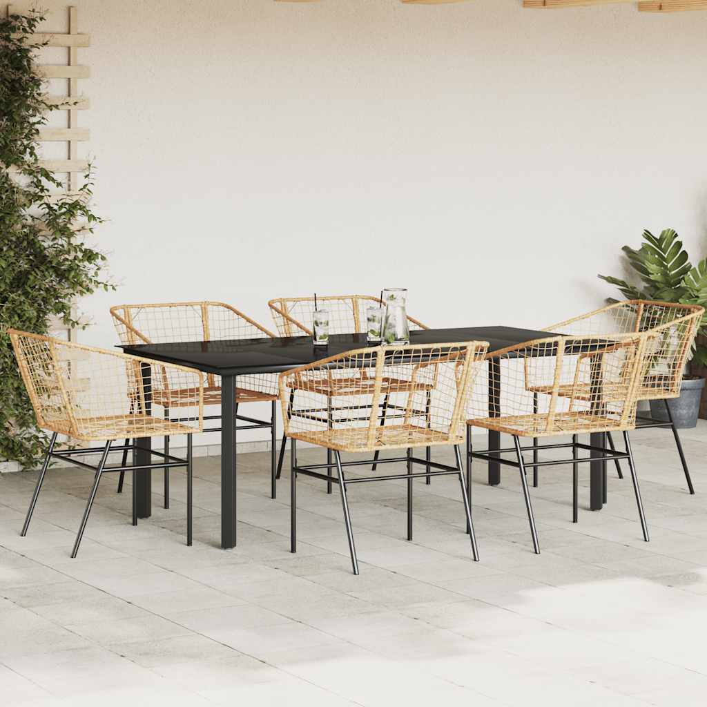 vidaXL 7 Piece Garden Dining Set Brown Poly Rattan Glass 3
