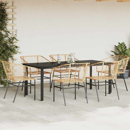 vidaXL 7 Piece Garden Dining Set Brown Poly Rattan Glass 3