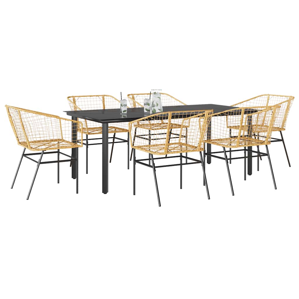vidaXL 7 Piece Garden Dining Set Brown Poly Rattan Glass 1