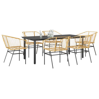 vidaXL 7 Piece Garden Dining Set Brown Poly Rattan Glass 1