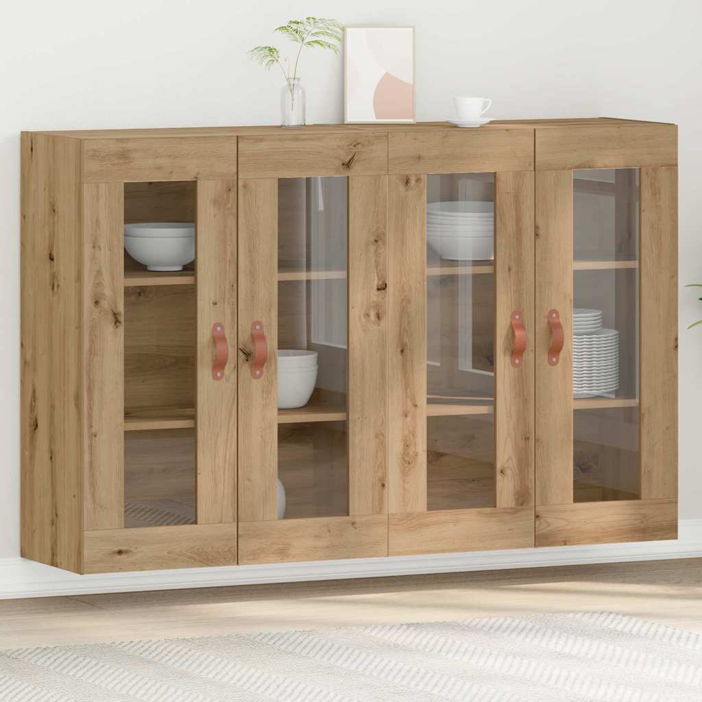 Wall Mounted Cabinets 2 pcs Engineered Wood Leather Artisan oak