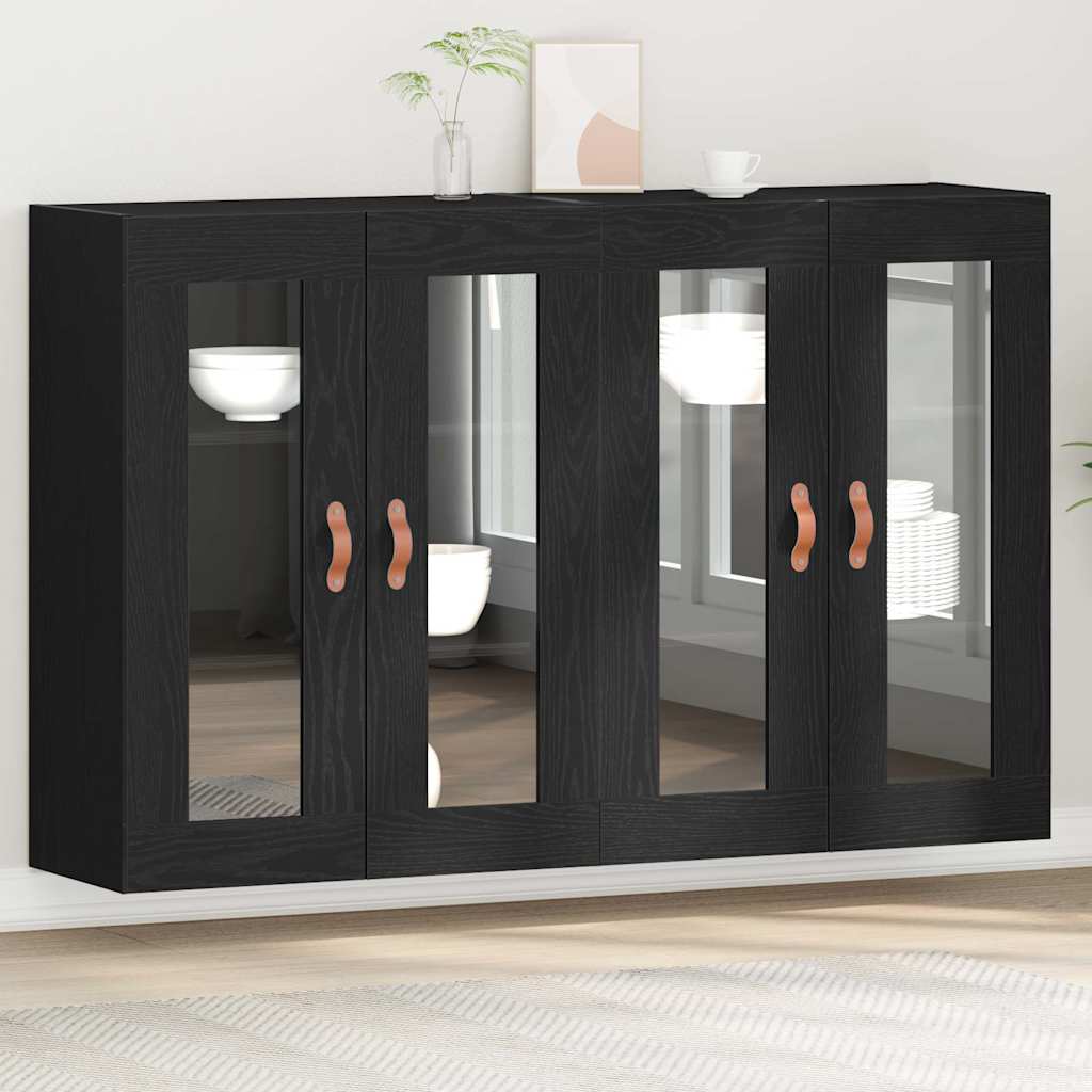 Wall Mounted Cabinets 2 pcs Engineered Wood Leather Black oak