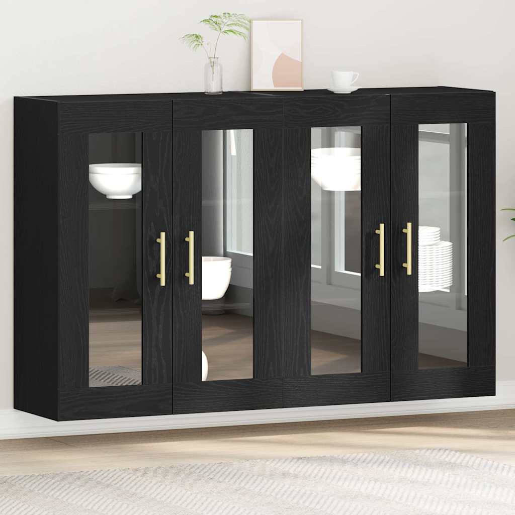 Wall Mounted Cabinets 2 pcs Engineered Wood Tube Gold Black oak