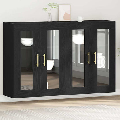 Wall Mounted Cabinets 2 pcs Engineered Wood Tube Gold Black oak