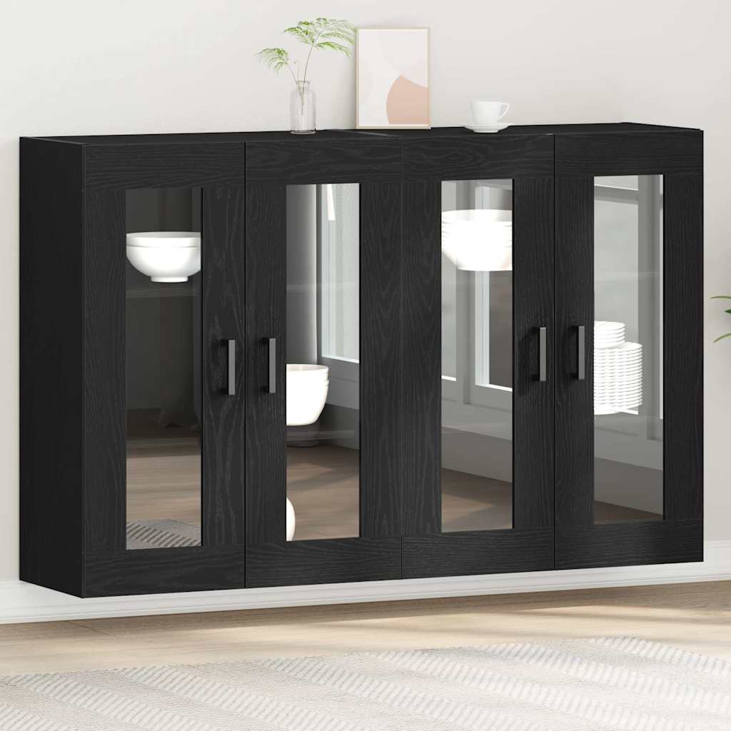 vidaXL Wall Mounted Cabinets 2 pcs Engineered Wood U Shape Black