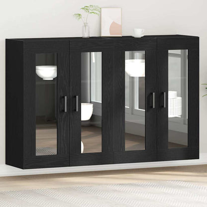 vidaXL Wall Mounted Cabinets 2 pcs Engineered Wood U Shape Black
