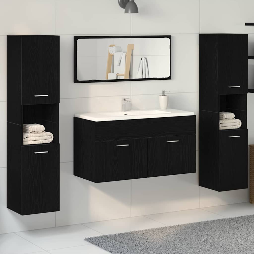 vidaXL Bathroom Furniture Set 4 pcs Black Oak Engineered Wood 1