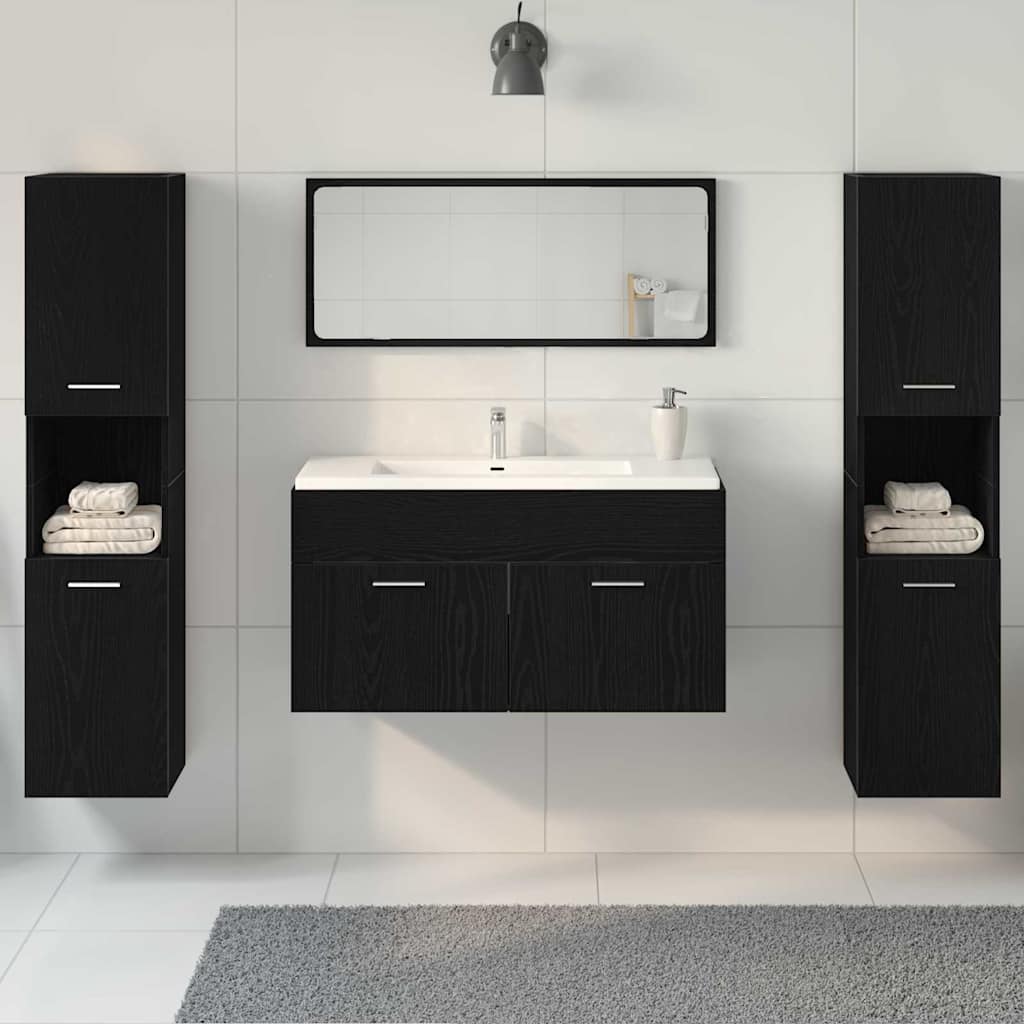 vidaXL Bathroom Furniture Set 4 pcs Black Oak Engineered Wood 4
