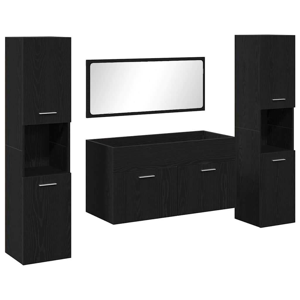 vidaXL Bathroom Furniture Set 4 pcs Black Oak Engineered Wood 2