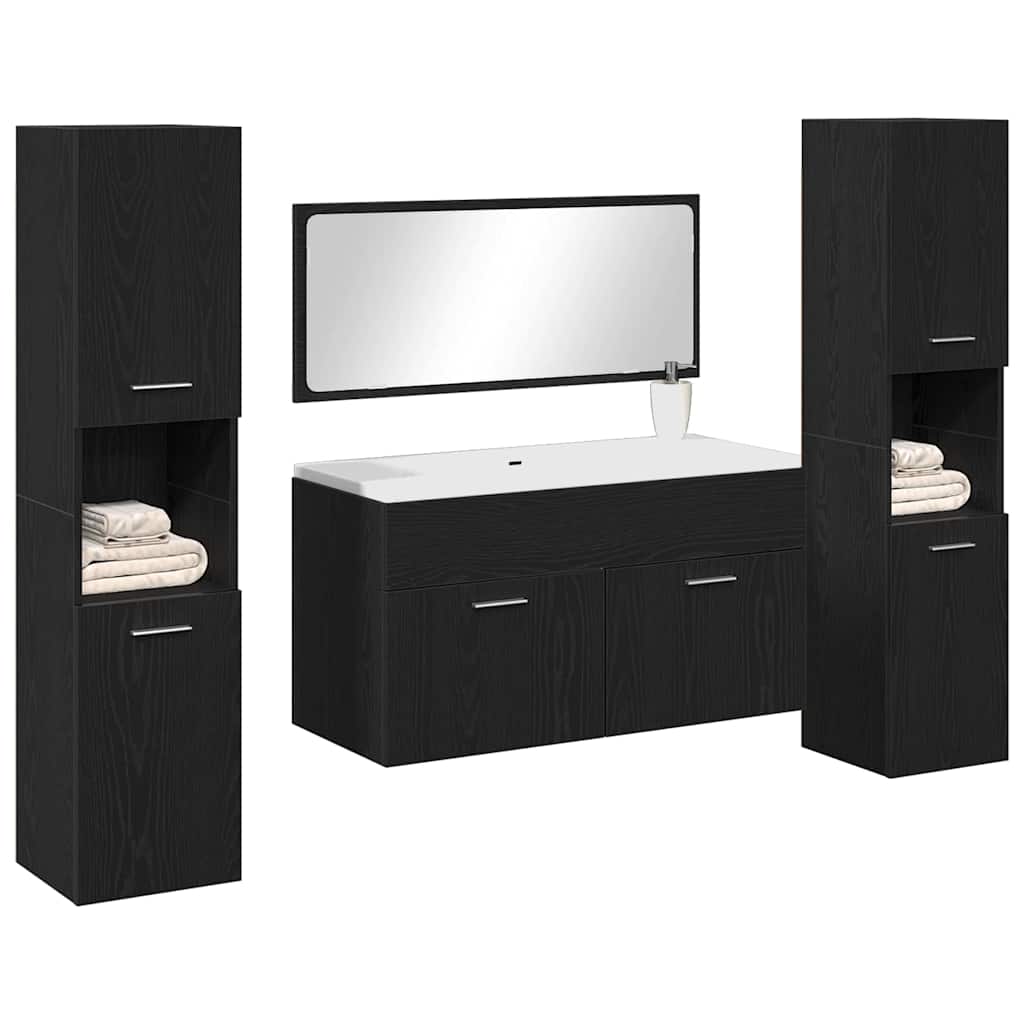 vidaXL Bathroom Furniture Set 4 pcs Black Oak Engineered Wood 3