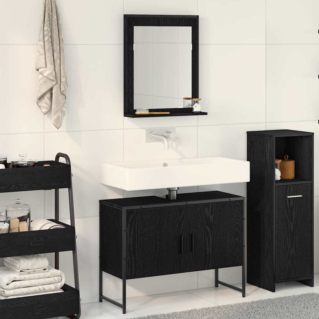2 Piece Bathroom Cabinet Set Engineered Wood Black oak