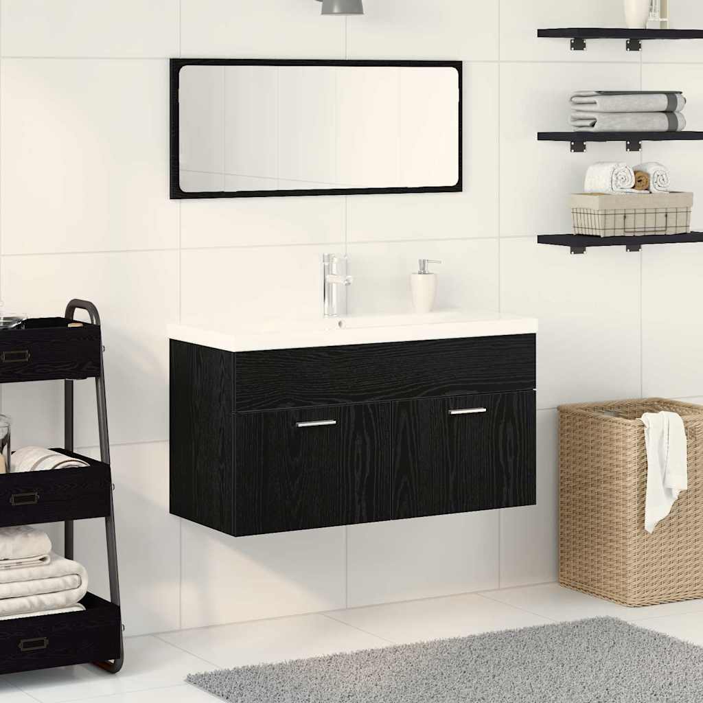 vidaXL Bathroom Furniture Set 3 pcs Black Oak Engineered Wood 1