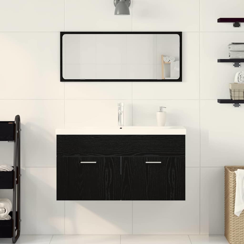 vidaXL Bathroom Furniture Set 3 pcs Black Oak Engineered Wood 4