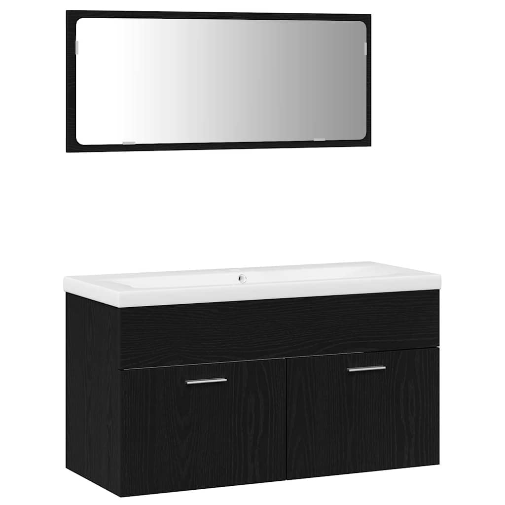vidaXL Bathroom Furniture Set 3 pcs Black Oak Engineered Wood 2