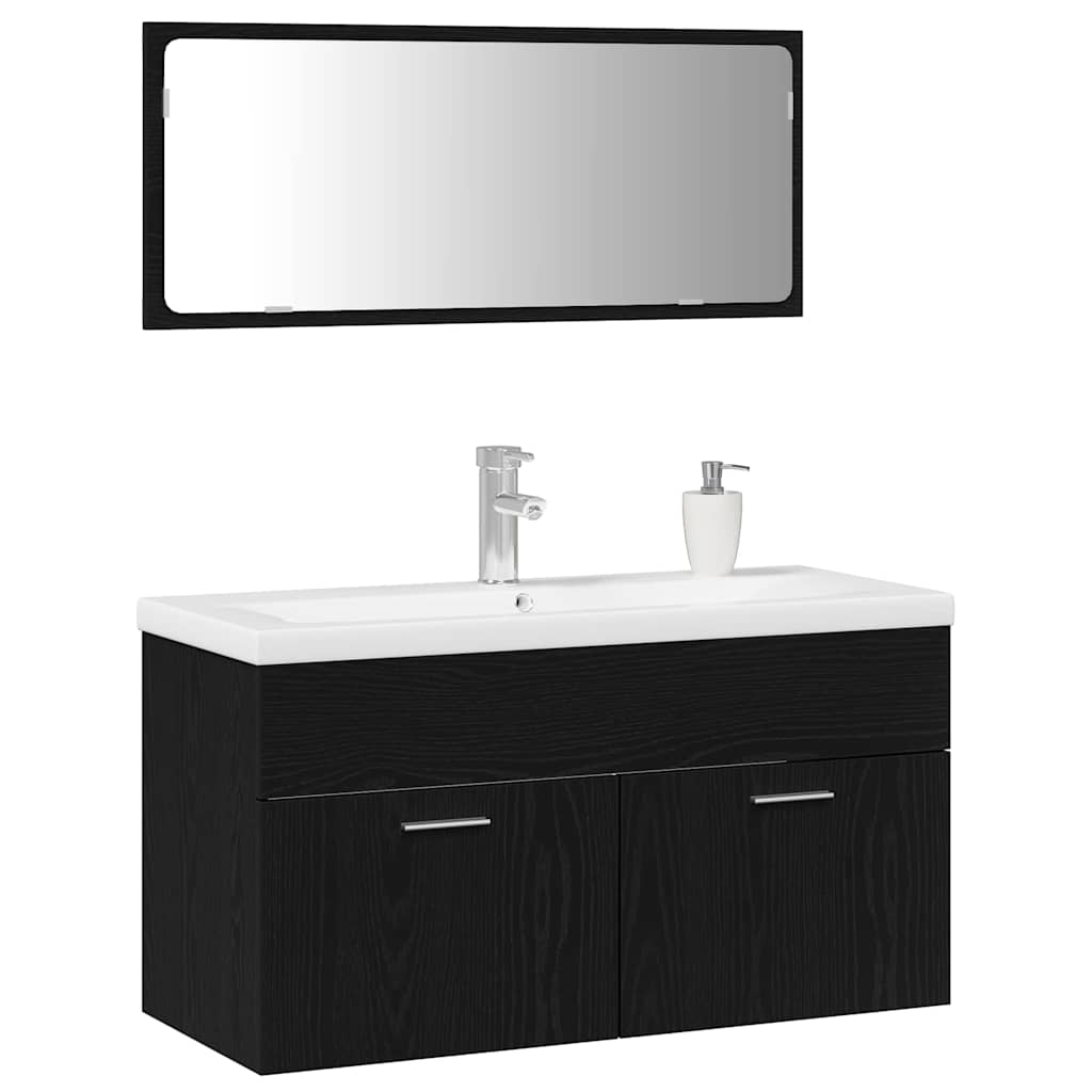vidaXL Bathroom Furniture Set 3 pcs Black Oak Engineered Wood 3