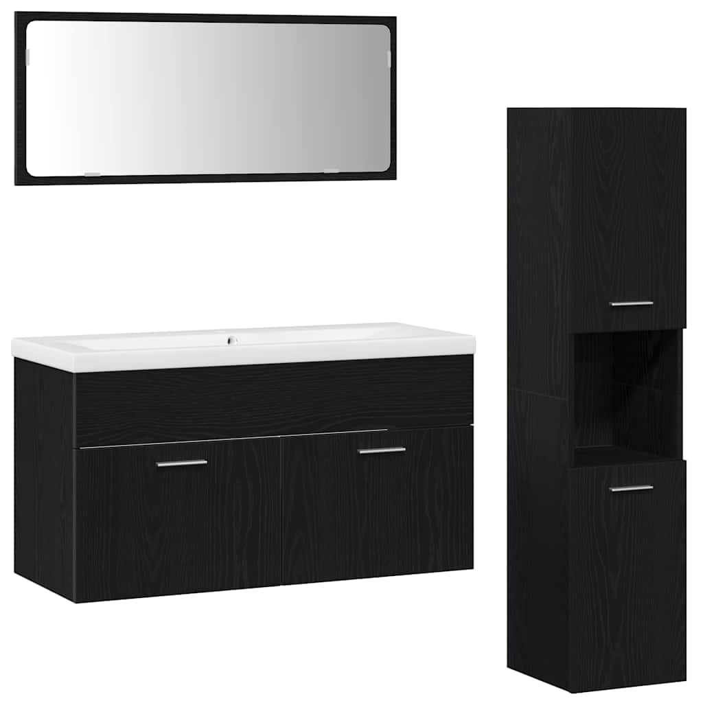 vidaXL Bathroom Furniture Set 4 pcs Black Oak Engineered Wood 2