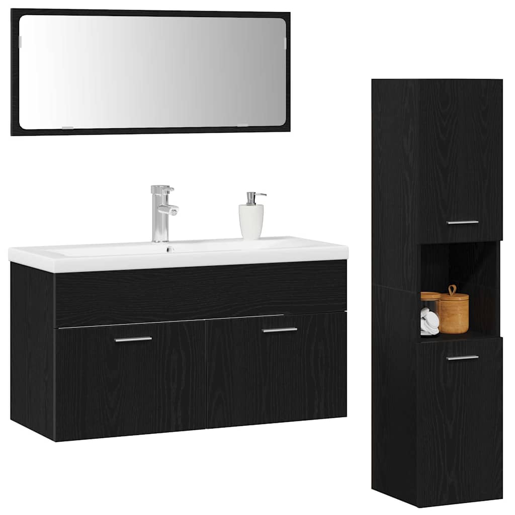 vidaXL Bathroom Furniture Set 4 pcs Black Oak Engineered Wood 3
