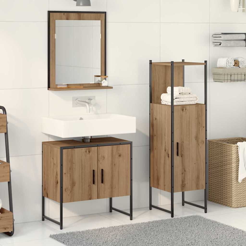 3 Piece Bathroom Cabinet Set Engineered Wood Artisan oak