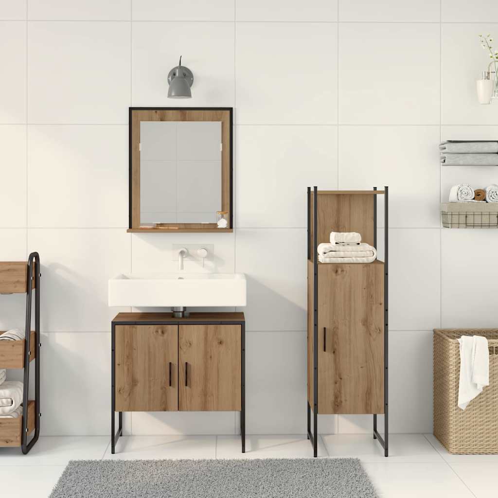 3 Piece Bathroom Cabinet Set Engineered Wood Artisan oak
