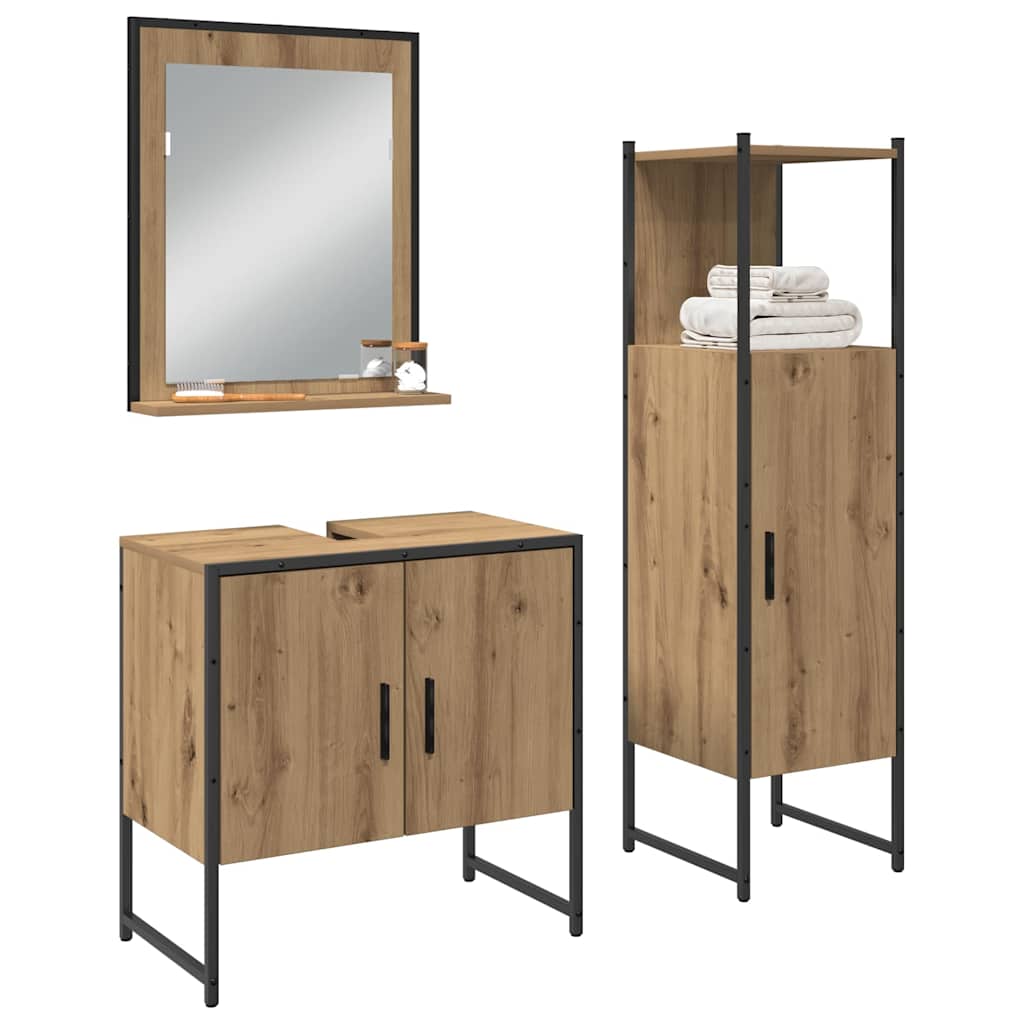 3 Piece Bathroom Cabinet Set Engineered Wood Artisan oak