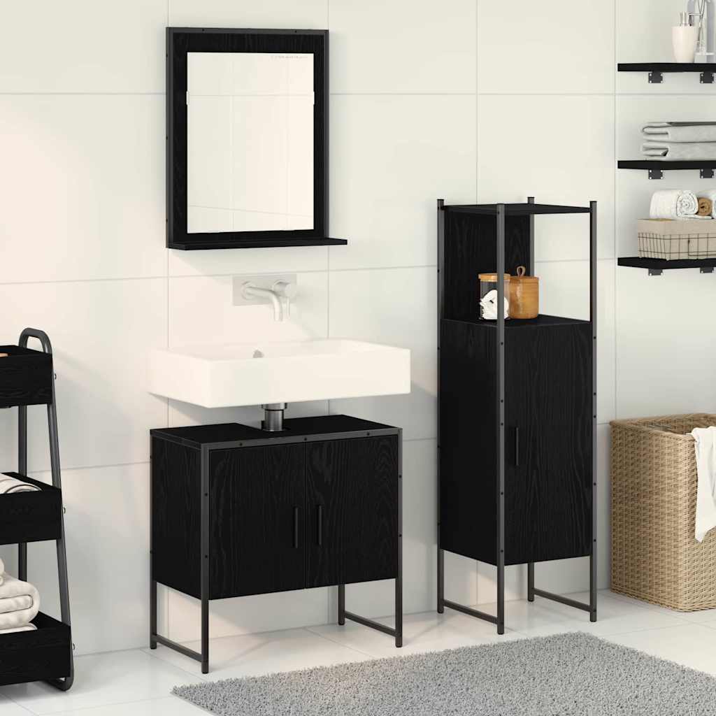 3 Piece Bathroom Cabinet Set Engineered Wood Black oak