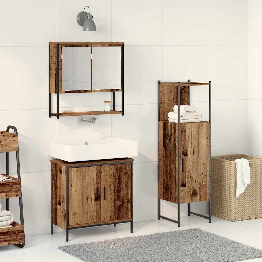 3 Piece Bathroom Furniture Set Engineered Wood Old wood