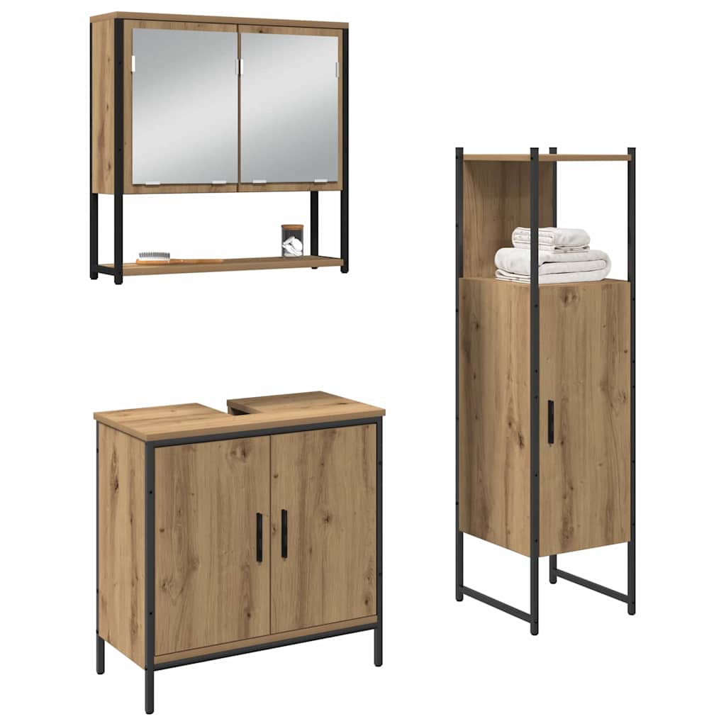 3 Piece Bathroom Furniture Set Engineered Wood Artisan oak