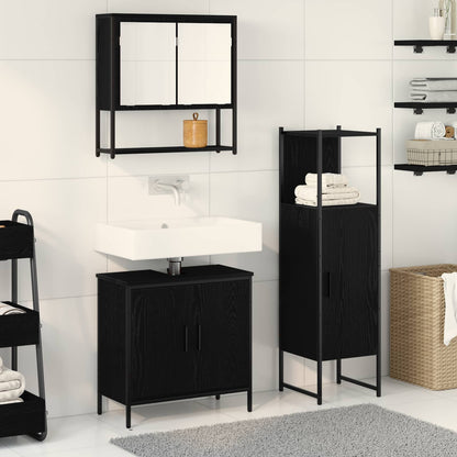 3 Piece Bathroom Furniture Set Engineered Wood Black oak