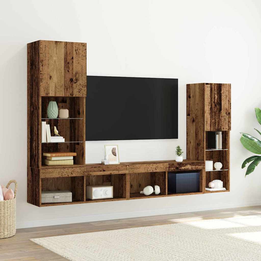 vidaXL TV Cabinet 4 pcs Old wood Engineered wood 1