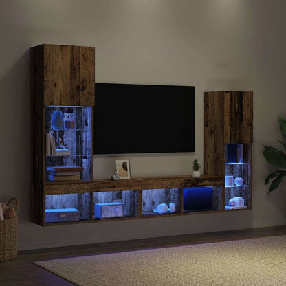 vidaXL TV Cabinet 4 pcs Old wood Engineered wood 5