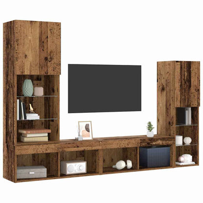 vidaXL TV Cabinet 4 pcs Old wood Engineered wood 3