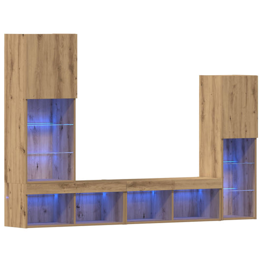 4 Piece TV Wall Units with LED Engineered Wood Artisan oak