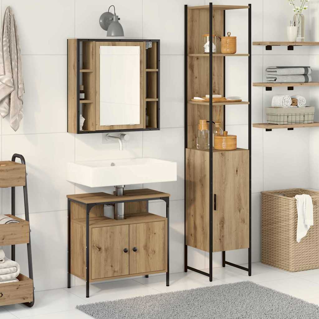 3 Piece Bathroom Cabinet Set Engineered Wood Artisan oak