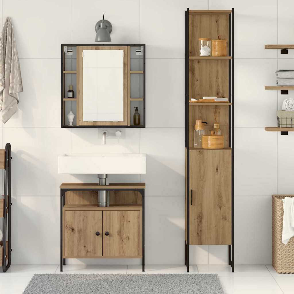 3 Piece Bathroom Cabinet Set Engineered Wood Artisan oak