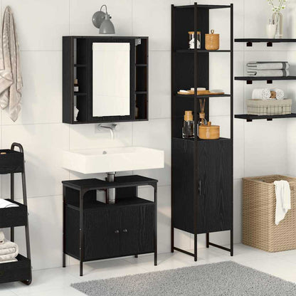 3 Piece Bathroom Cabinet Set Engineered Wood Black oak