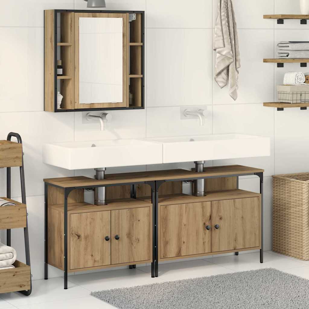 3 Piece Bathroom Cabinet Set Engineered Wood Artisan oak