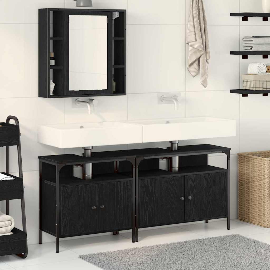 3 Piece Bathroom Cabinet Set Engineered Wood Black oak