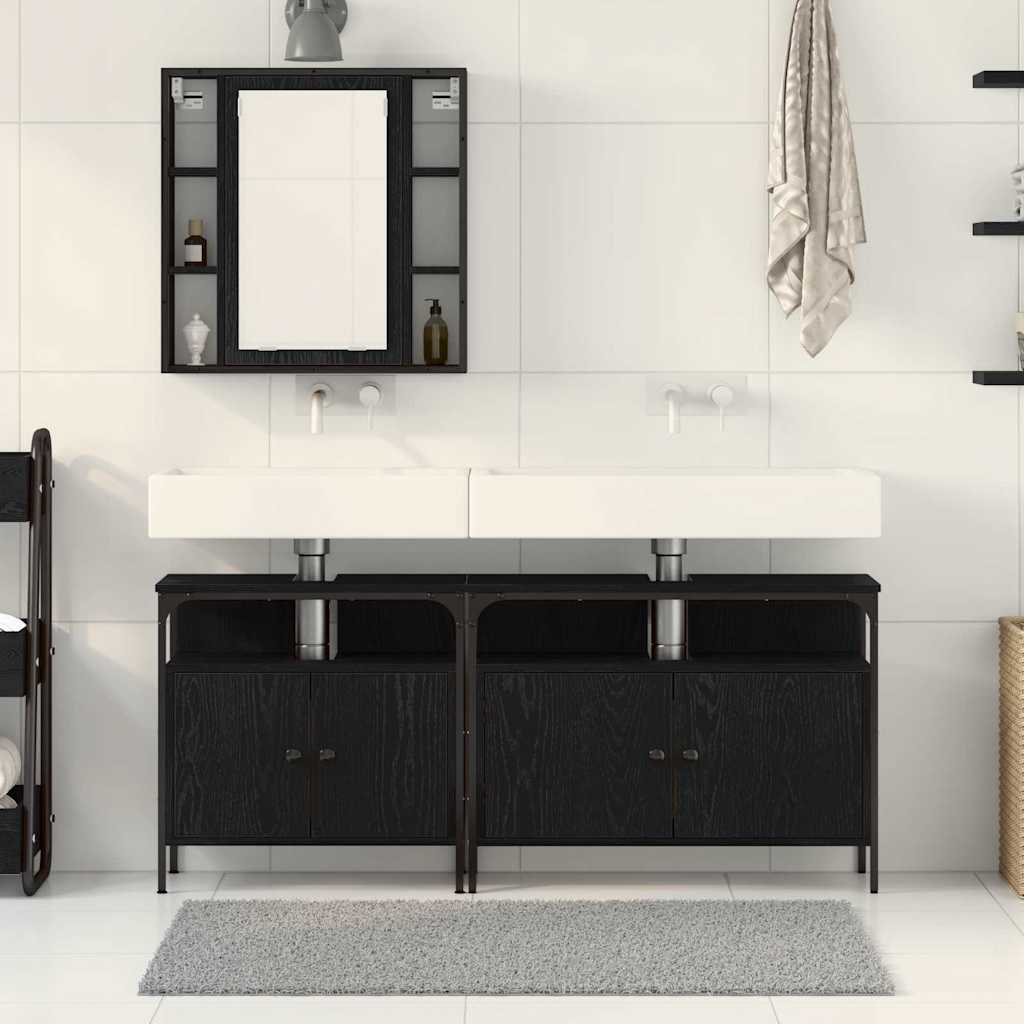 3 Piece Bathroom Cabinet Set Engineered Wood Black oak