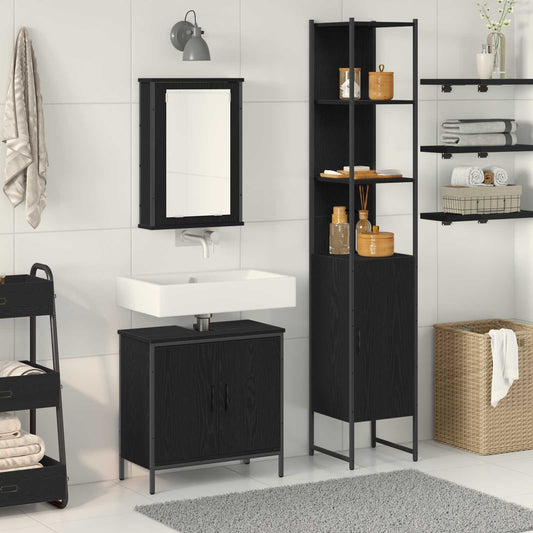 3 Piece Bathroom Furniture Set Engineered Wood Black oak