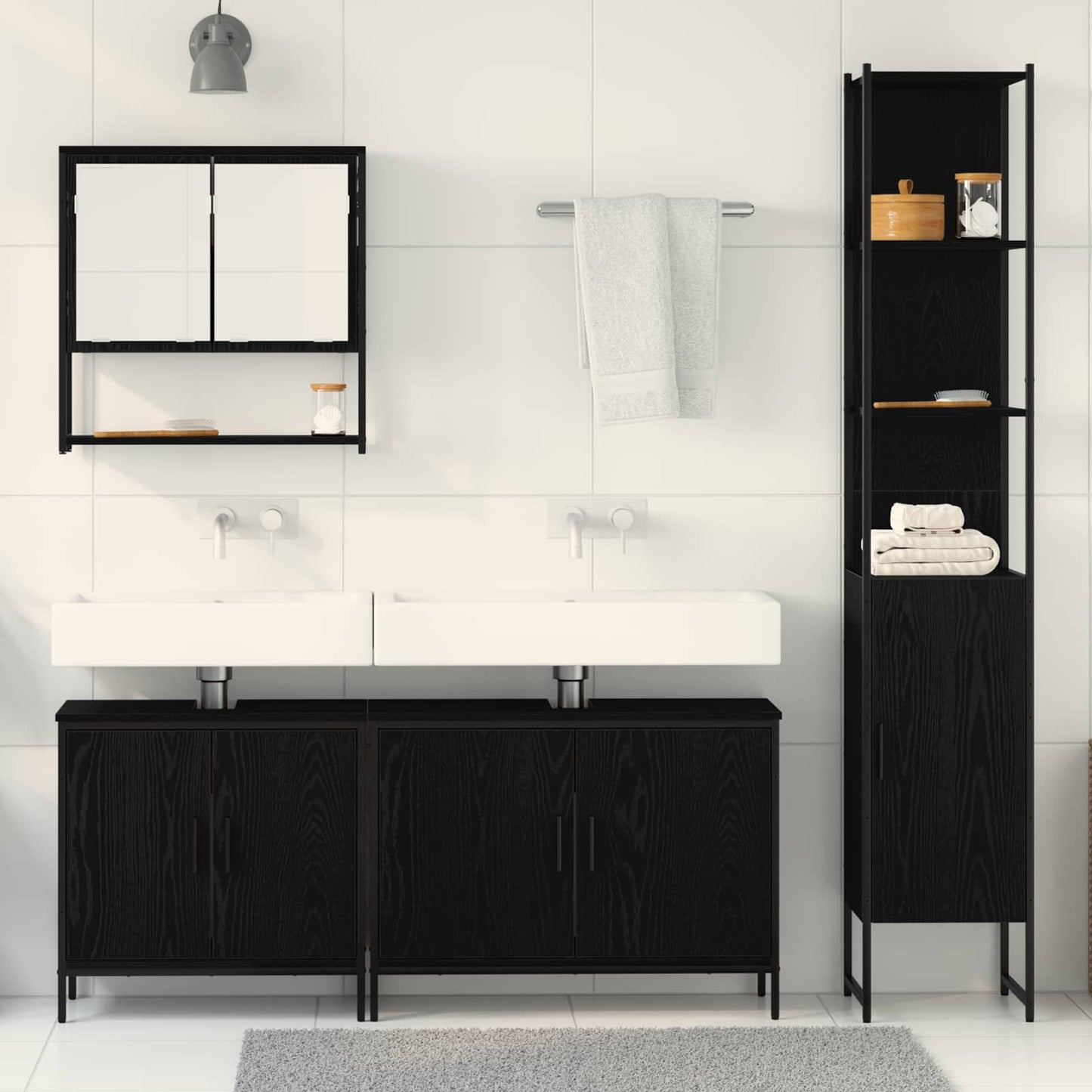 vidaXL Bathroom Furniture Set 4 pcs Black Engineered wood 4