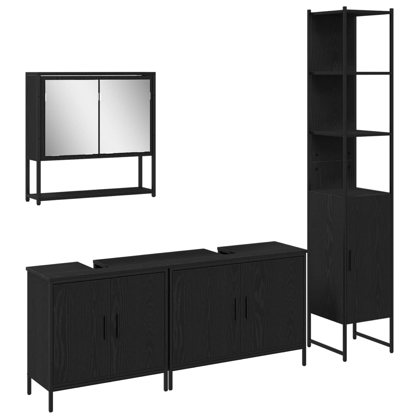 vidaXL Bathroom Furniture Set 4 pcs Black Engineered wood 2