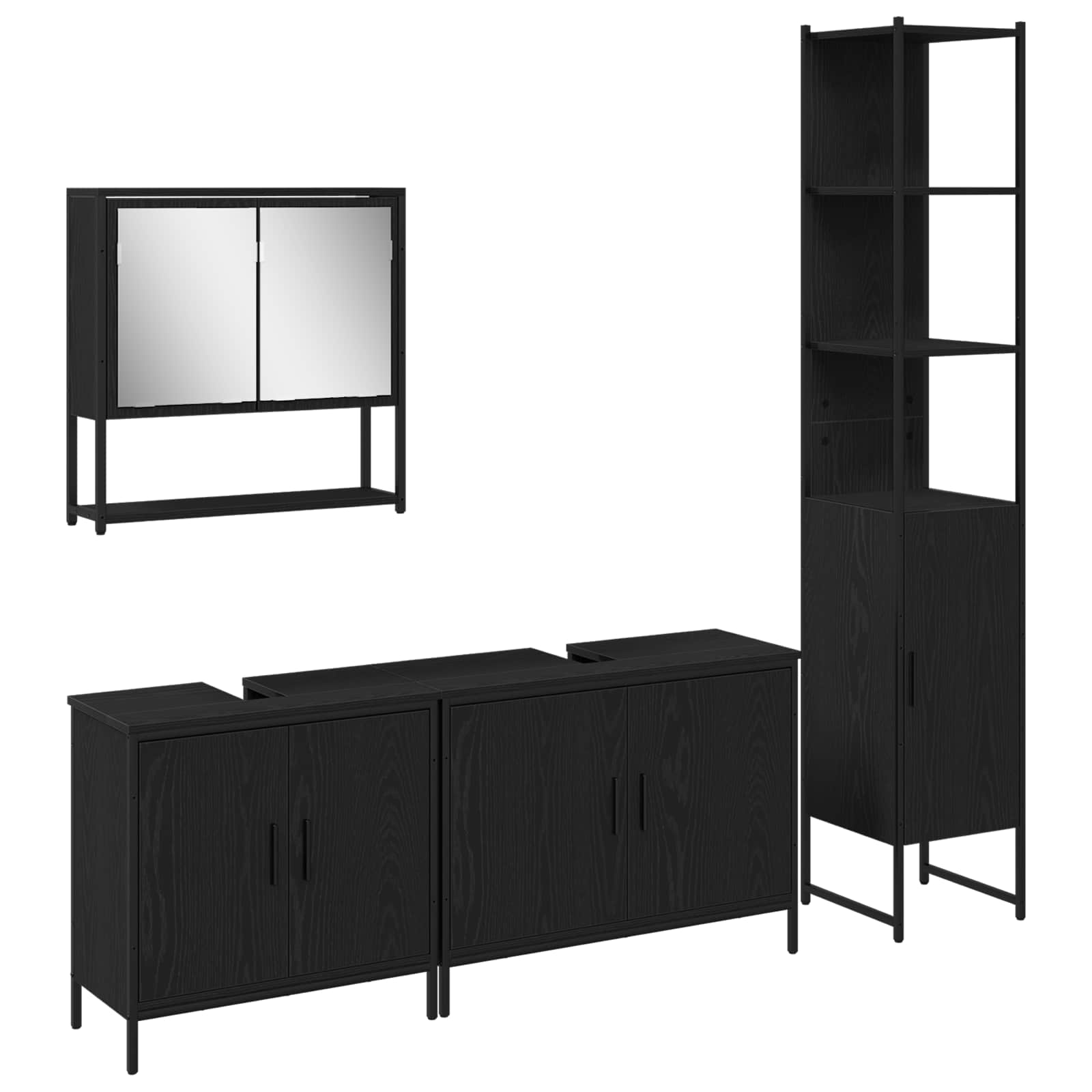 vidaXL Bathroom Furniture Set 4 pcs Black Engineered wood 2