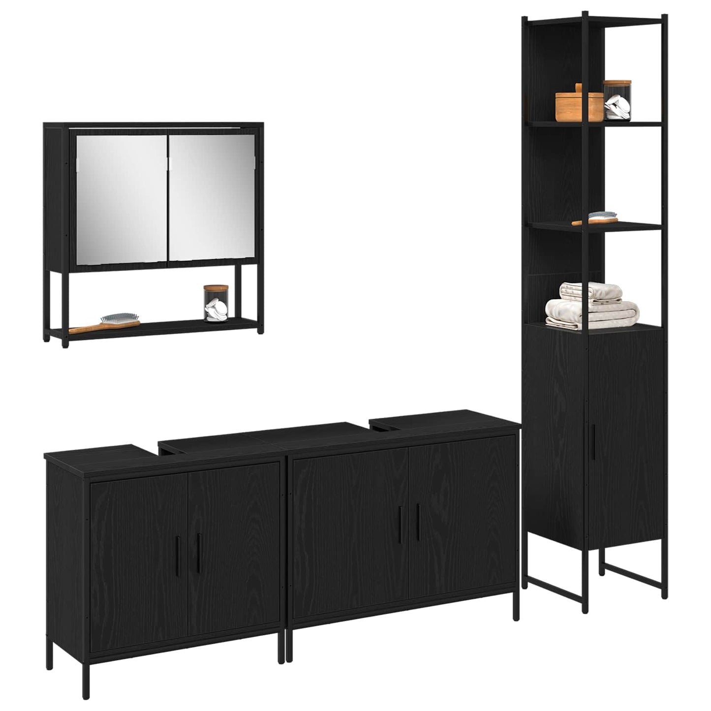 vidaXL Bathroom Furniture Set 4 pcs Black Engineered wood 3