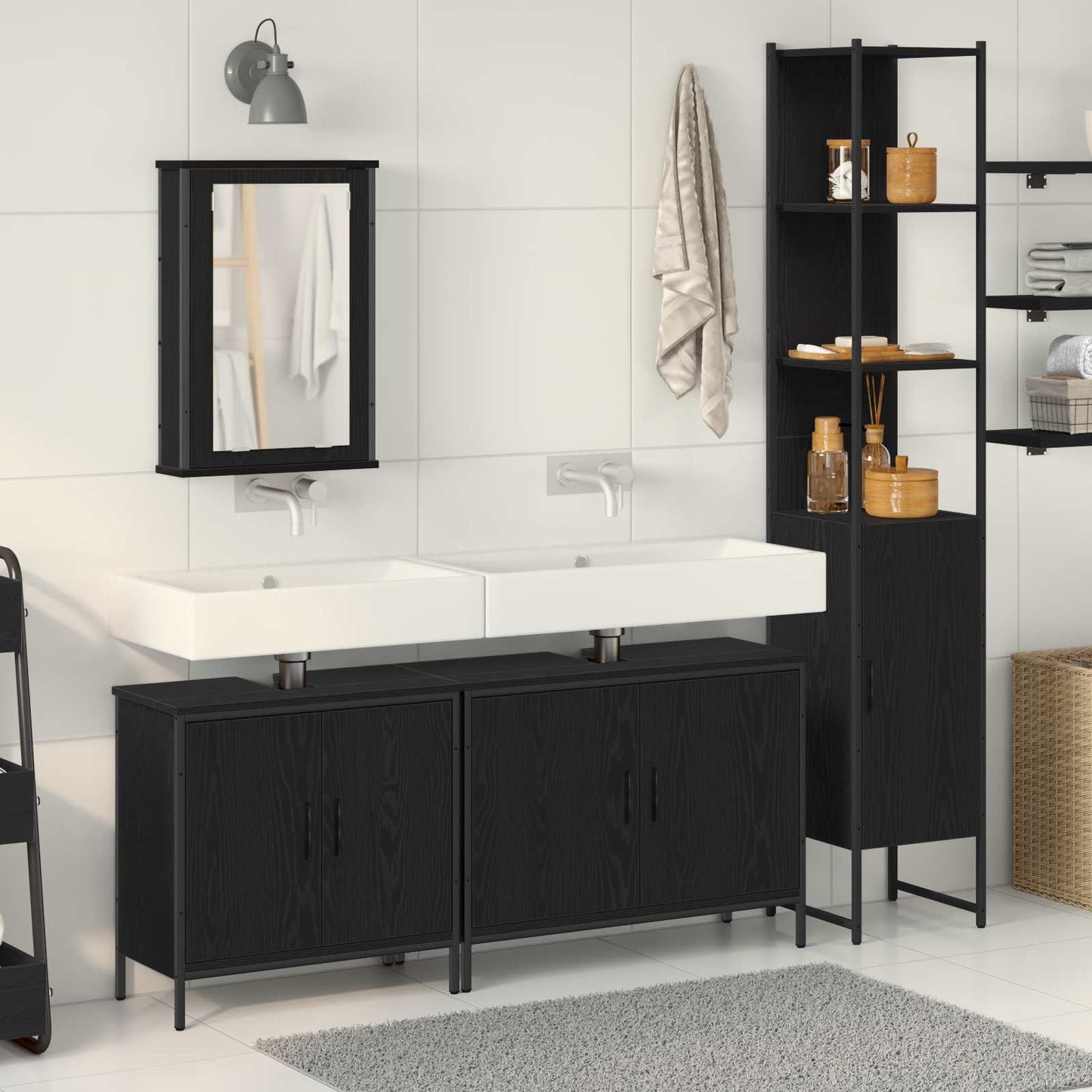 vidaXL Bathroom Furniture Set 4 pcs Black Engineered wood 1