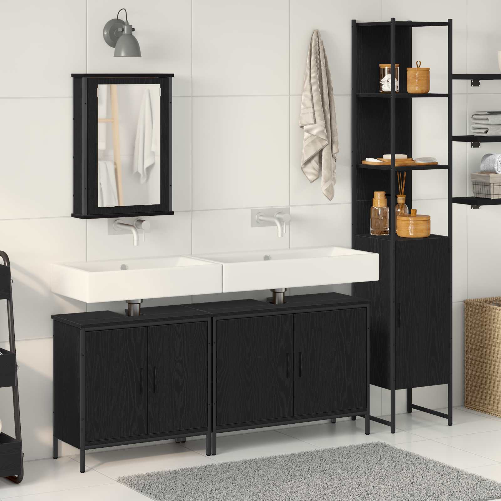vidaXL Bathroom Furniture Set 4 pcs Black Engineered wood 1