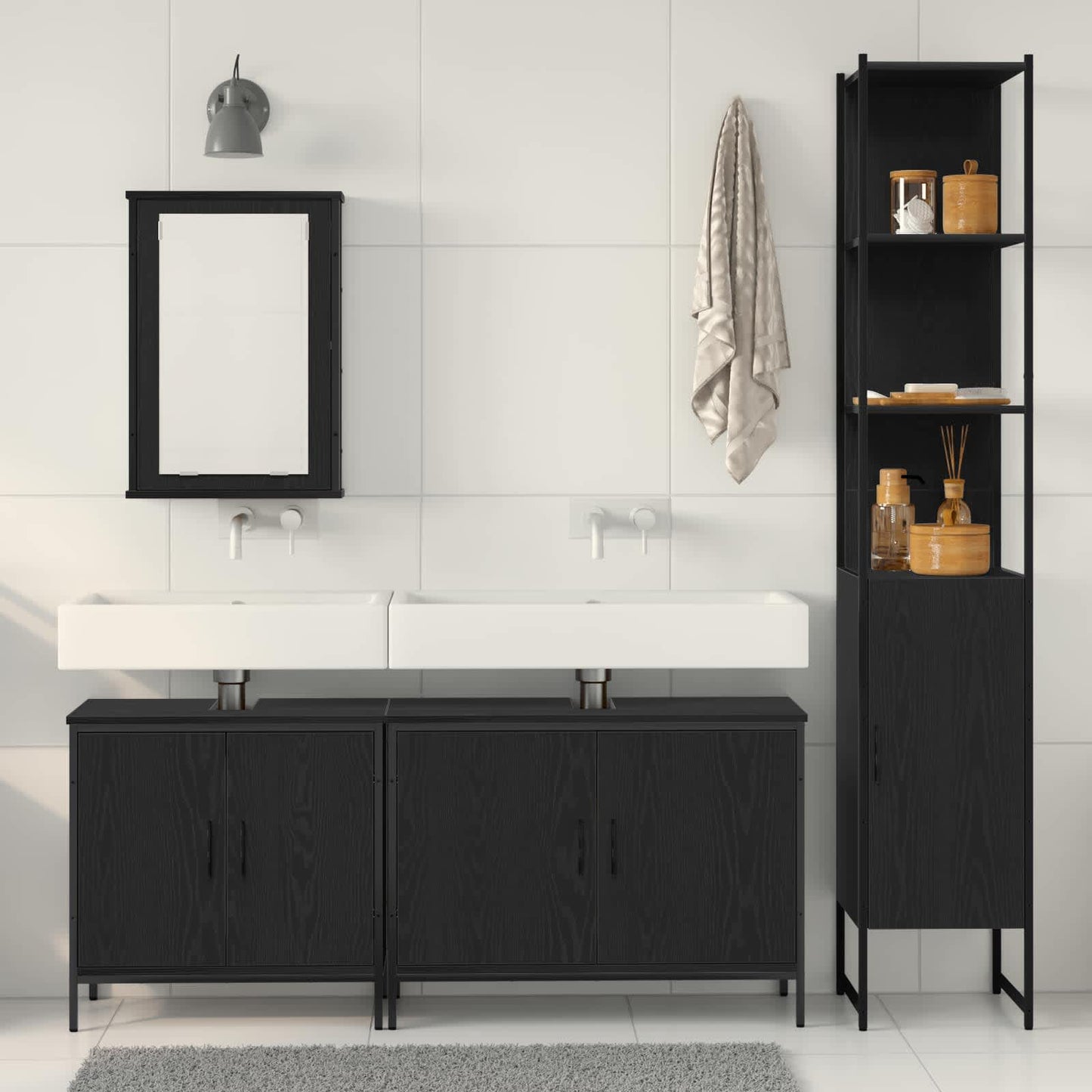 vidaXL Bathroom Furniture Set 4 pcs Black Engineered wood 4