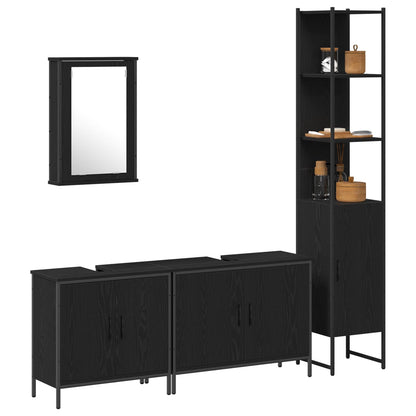 vidaXL Bathroom Furniture Set 4 pcs Black Engineered wood 3